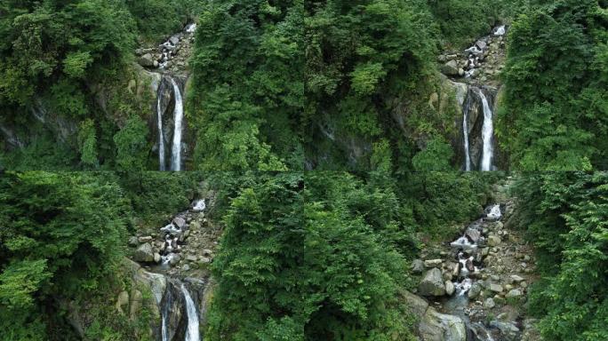 山上的瀑布和溪流特写