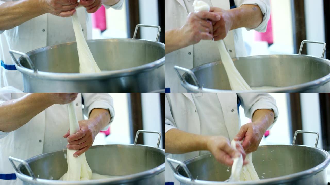 在奶酪行业中，奶酪制造商将牛奶和凝乳混合在一起，制成帕尔马干酪: 奶酪制造商按照意大利的古老传统进行