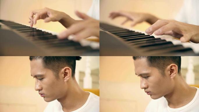 年轻的亚洲音乐家演奏键盘