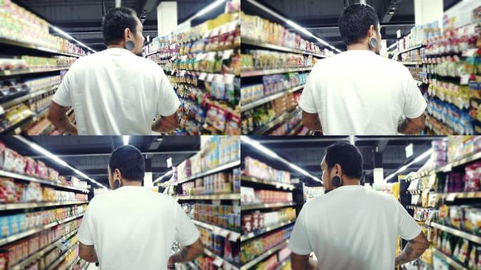 时髦男子在超市购物