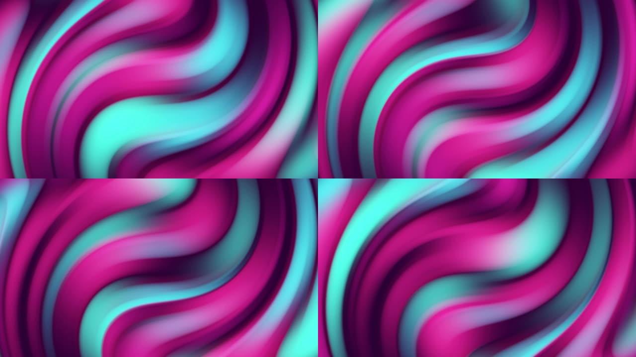 无缝循环扭曲渐变背景。3d渲染一排排彩色紫色粉色和蓝色条纹荡漾。彩色波浪渐变动画。未来几何图案运动背