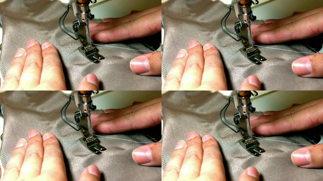 缝纫机上的裁缝缝布