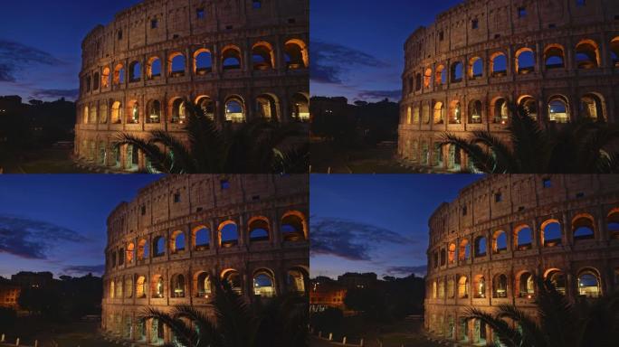 罗马竞技场晚上。罗马最著名的地标之一。罗马斗兽场 (也称为Flavian露天剧场) 是有史以来最大的
