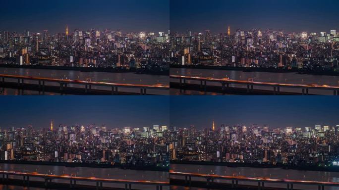 东京夜间的天际线东京日本沿海城市