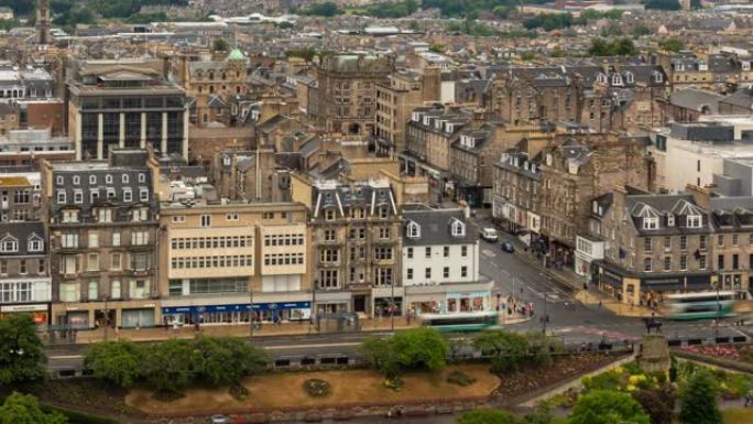 英国苏格兰爱丁堡游客Pedestian拥挤的王子购物街的空中延时
