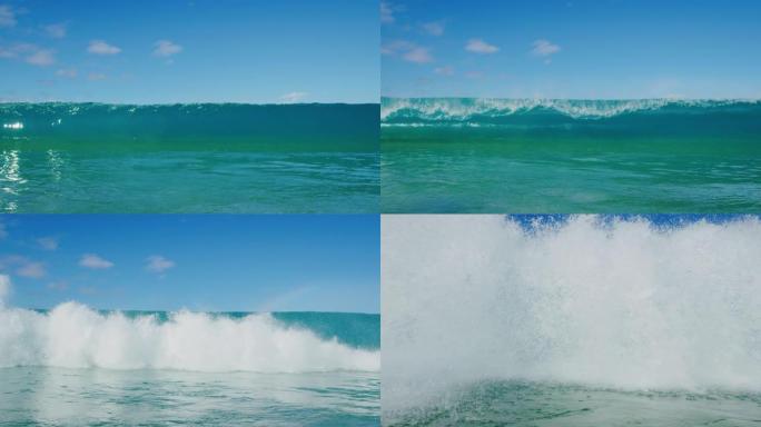 惊人的蓝色海浪破碎