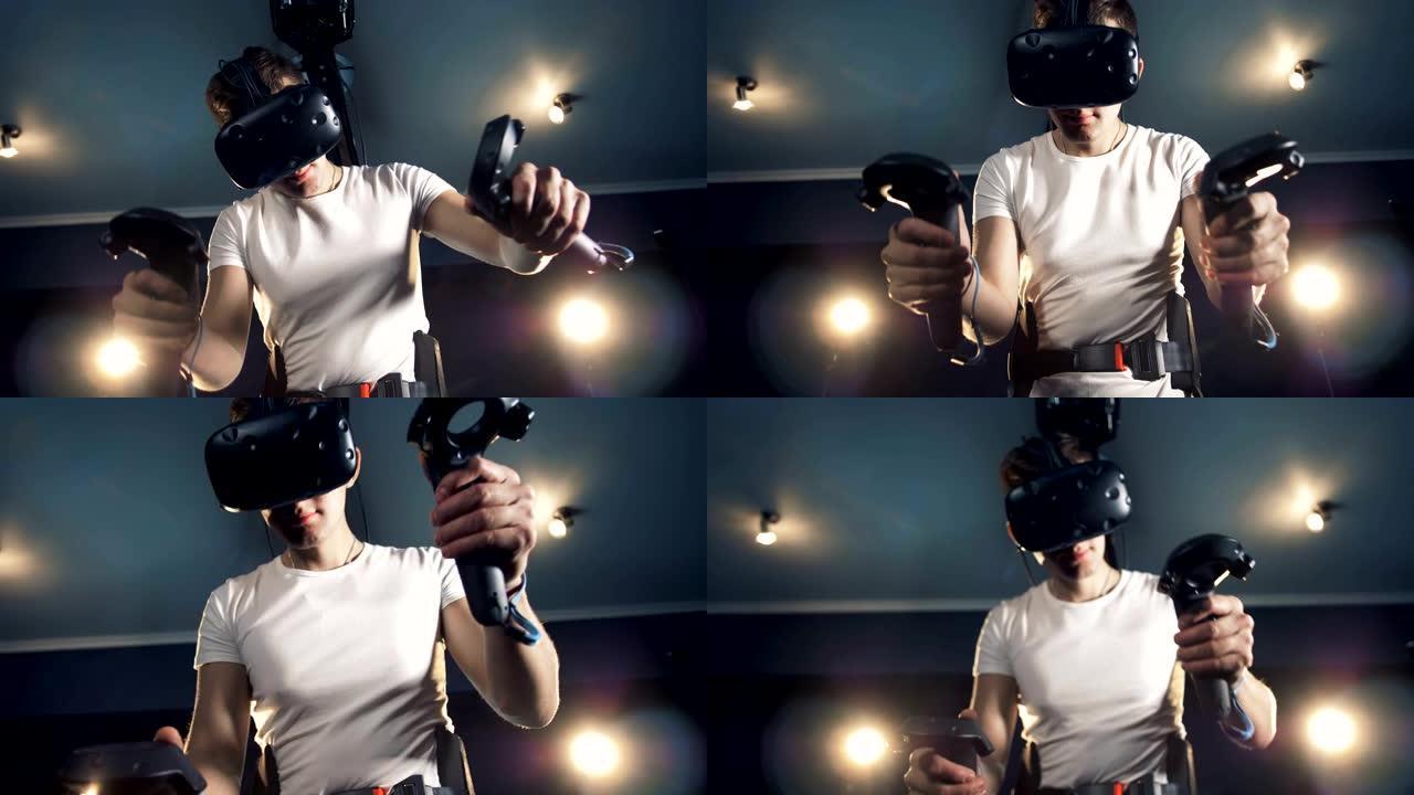 虚拟现实耳机玩游戏360。