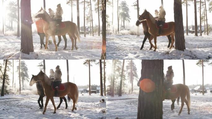 冬日在乡村骑马的夫妇