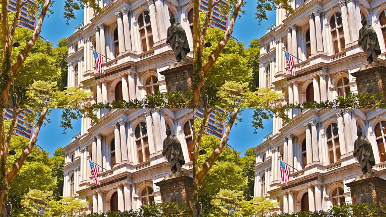 波士顿的旧市政厅美国国旗