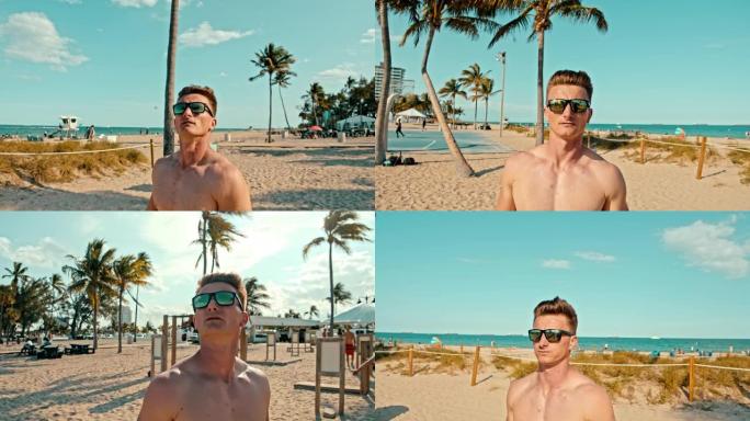 MS Man on sunny beach，迈阿密海滩，迈阿密，佛罗里达州，美国