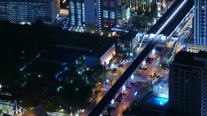 延时和中等镜头: 曼谷BTS skytrain的鸟瞰图。
