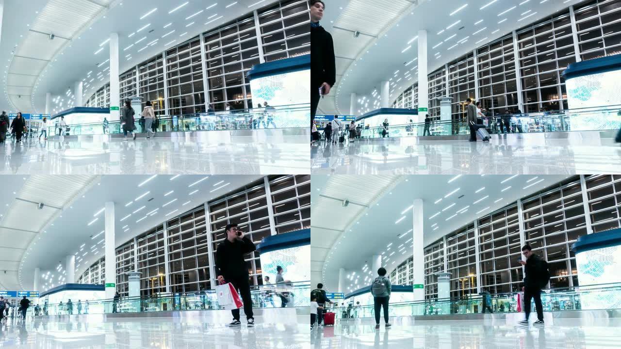 延时: 机场出发航站楼的旅客人群