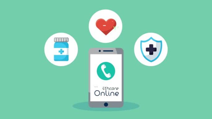 智能手机与在线医疗保健和设置图标