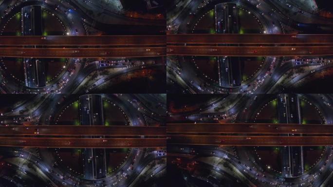 夜间绕圈交通立交桥高架桥车流道路快速发展