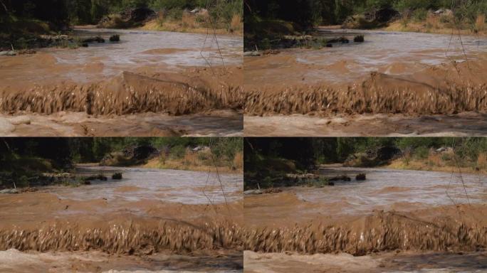 大雨导致水土流失后的4k洪水视图