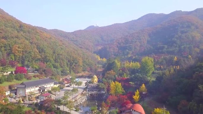 韩国Wawoo寺龙仁的鸟瞰图秋天