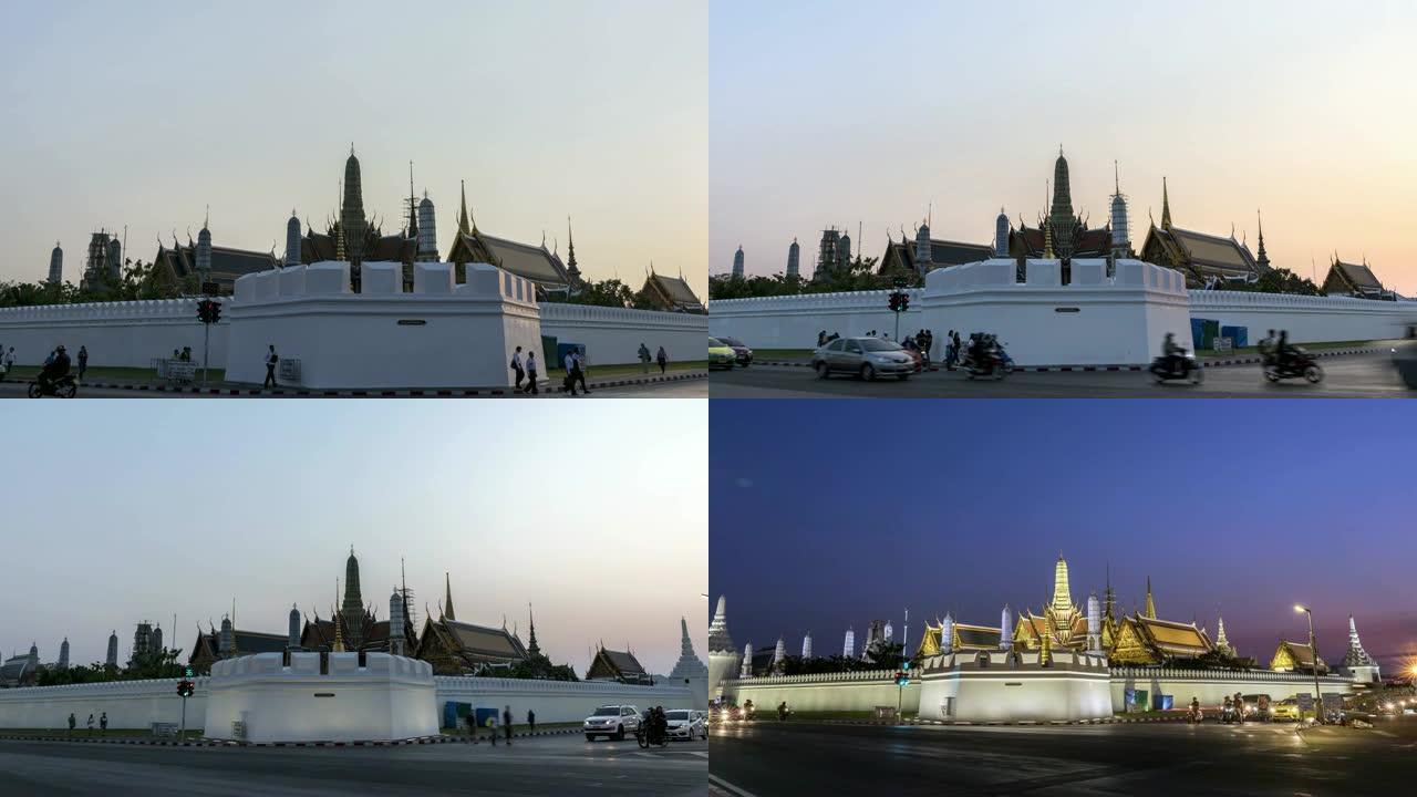 4K Hyperlapse: 泰国曼谷市Wat Phra Keao寺或泰国大皇宫地标翡翠佛寺。白天到