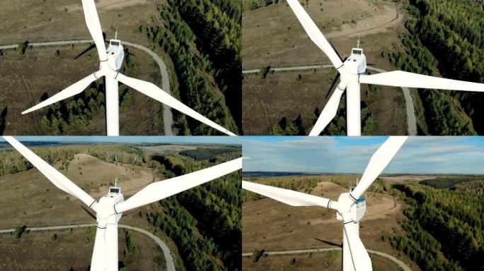 一台大型风力涡轮机旋转。替代能源概念。