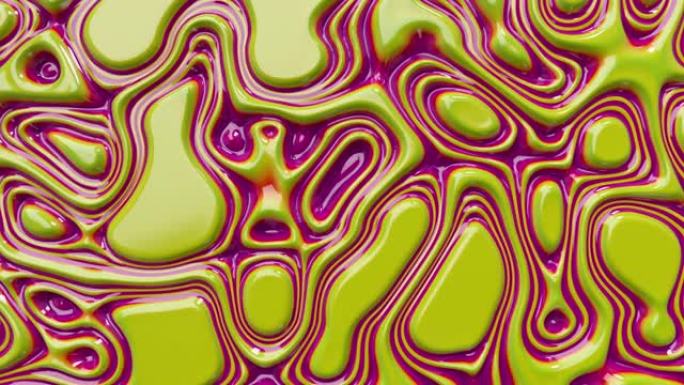 抽象波浪形动态曲面。霓虹蓝紫色抽象液体背景与波纹波。运动设计模板。无缝循环4k 3d渲染。