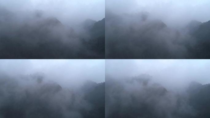 雨天雾山景观鸟瞰图，4k