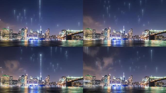 智能城市矩阵延时摄影夜晚金融区