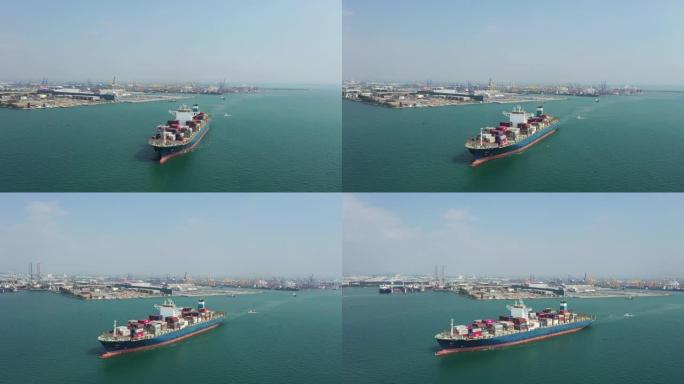 港口集装箱船的航拍