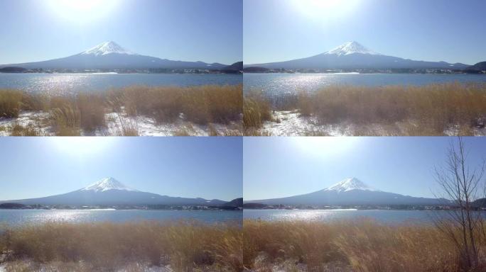 冬季有积雪的富士山日本