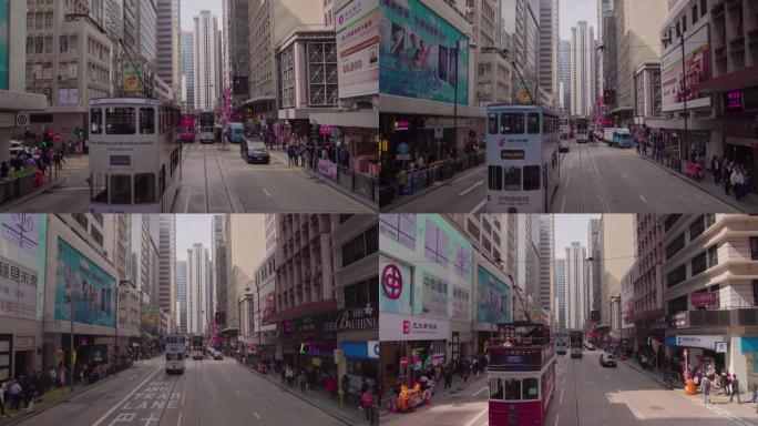 实时: 香港城市街缆车视角。
