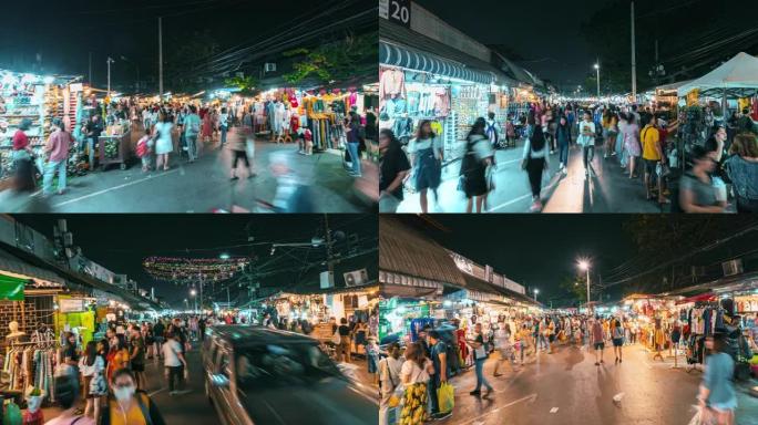 曼谷查图恰克周末市场在夜间的过度流失