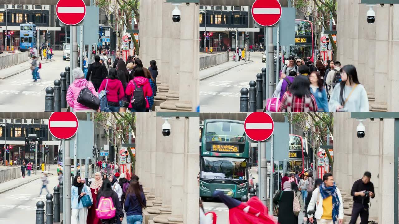 4K TIME LAPSE (4096x2160):香港人走在人行道上。(苹果PRORES 422(