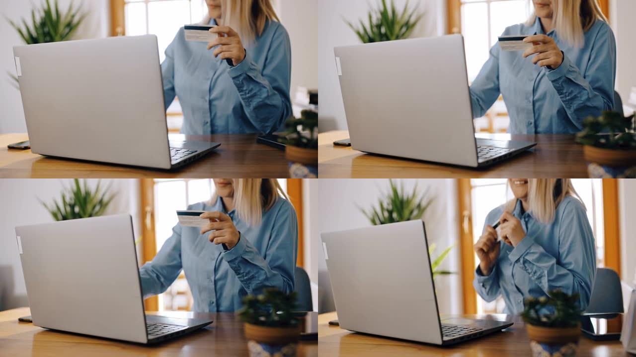 DS兴奋的女人使用笔记本电脑进行在线购物