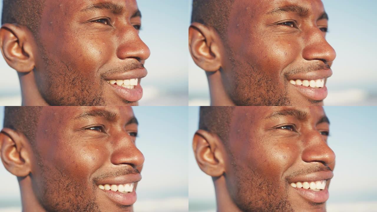 非洲裔美国人在海滩上微笑的肖像