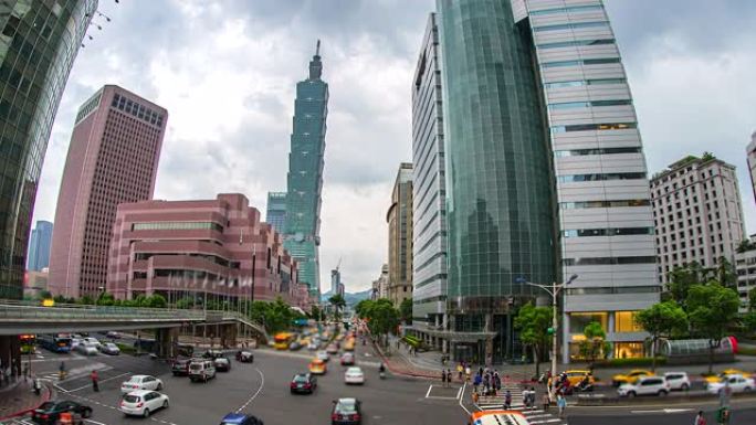 4K.台北台湾金融中心商务区大楼的时间流逝