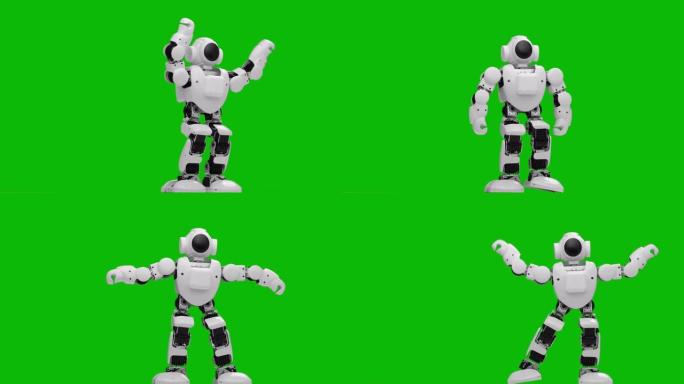 人形机器人移动。绿屏。