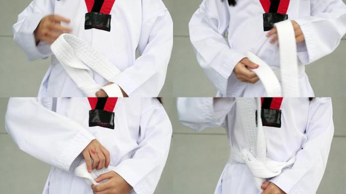 孩子生命中的一天: 战斗动作中的亚洲小孩，亚洲女孩练习跆拳道，亚洲跆拳道女孩