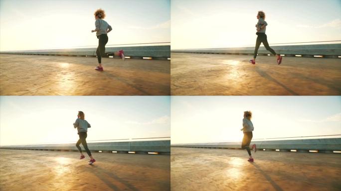 女性跑步。美女外国人运动健身奋斗拼搏