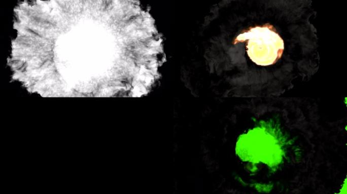 白色、黑色和绿色背景上的火涡