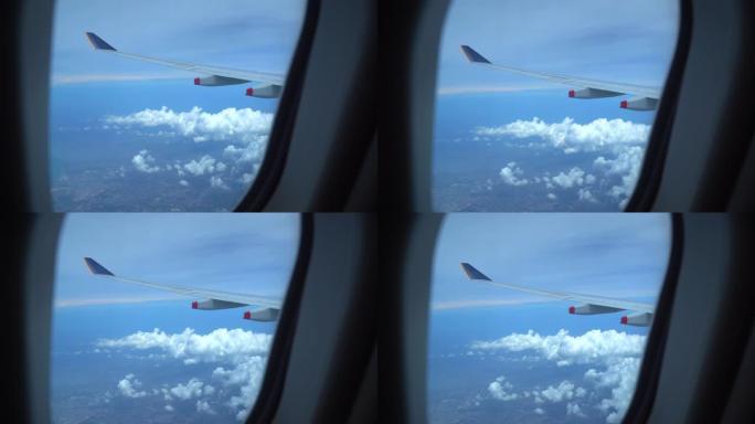 飞机窗口视图飞机航空航班飞向天空起飞滑行