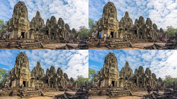 柬埔寨暹粒吴哥窟地区的白云寺。Prasat Bayon在许多塔楼上的大多数微笑的石头面孔。