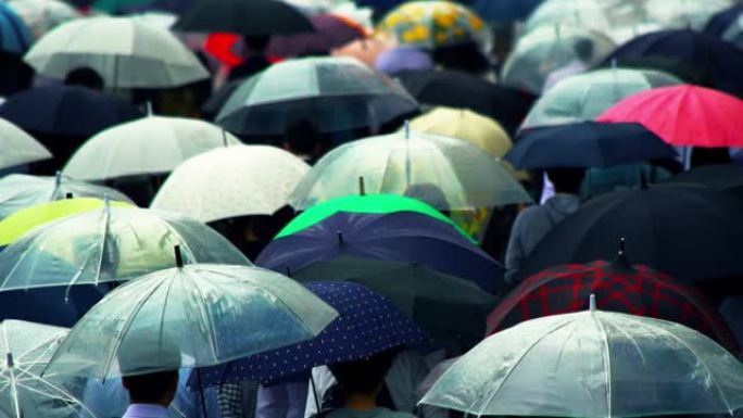 日本商人上午上班打伞下雨天