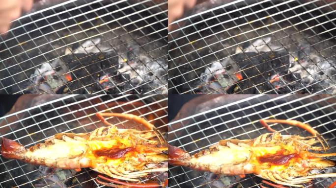 火烤的河虾火烤的河虾海鲜烧烤龙虾
