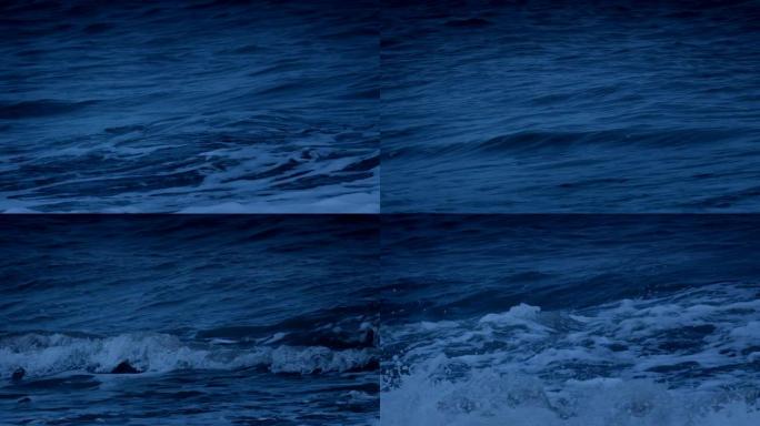 晚上海浪打破特写大海海边海水海浪花翻滚波