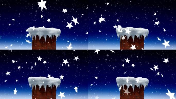 夜晚的冬季风景唯美粒子下降五角星粒子