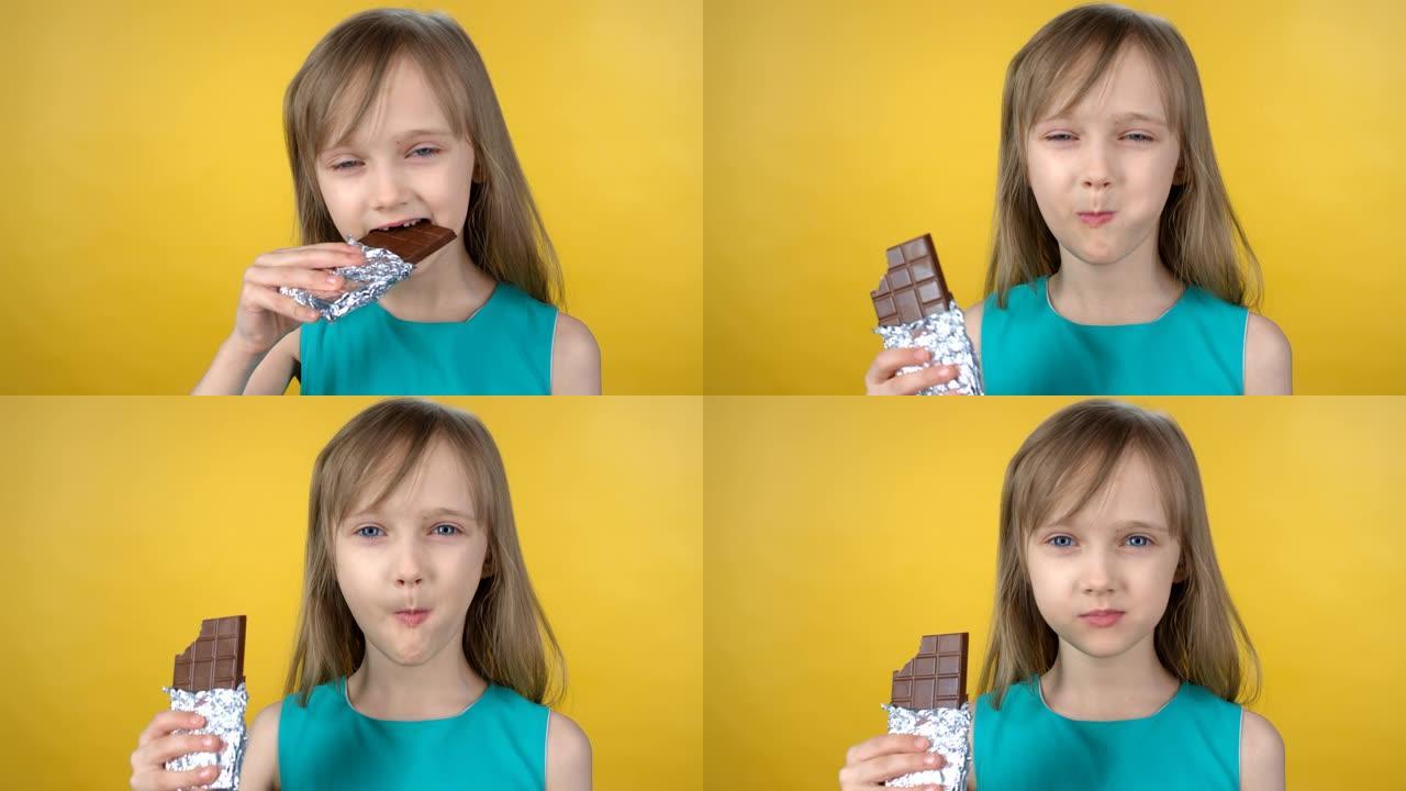 可爱的小女孩吃巧克力