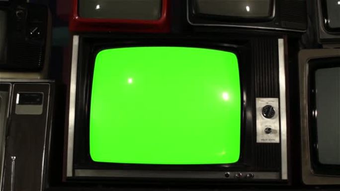 80年代电视绿屏与许多80年代电视。多莉。