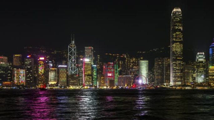 延时4k分辨率: 香港维多利亚港晚上。从右向左平移。