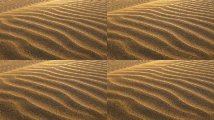 沙漠沙丘中的沙子随风飘动。慢动作镜头