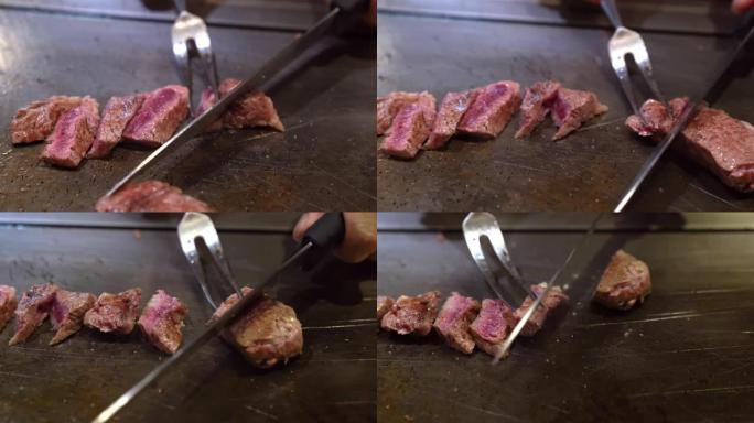 厨师烹饪日本和牛烧烤铁板烧