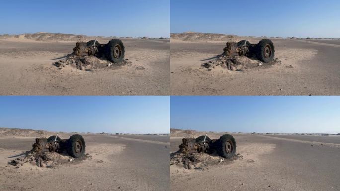纳米比亚骷髅海岸国家公园Westies钻石矿的拖拉机残骸的4k视图