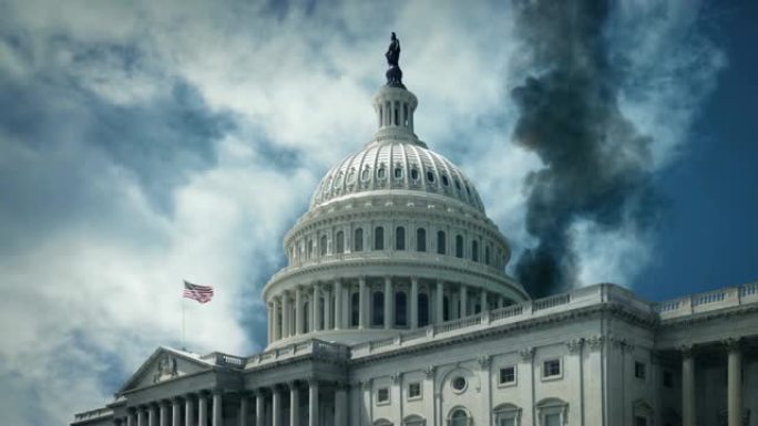 吸烟美国国会大厦-战争，恐怖主义概念